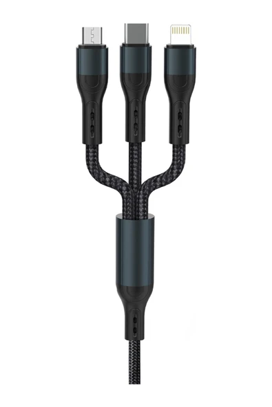 Force CB631 Örgü 3 in 1 Mikro / Lightning / Type-C Data Şarj Kablosu ürün görseli 1