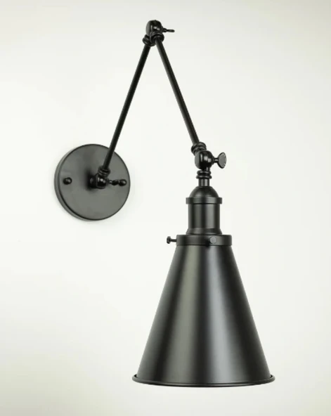 RİOLİGHT RUSTİK1,VİNTAGE1,RETRO HAREKETLİ BAŞLIK ÜÇ MAFSALLI 1XE27 DUYLU SİYAH METAL AKROBAT APLİK ürün görseli 1