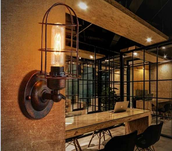 RİOLİGHT RETRO,RUSTİK,VİNTAGE BAKIR ESKİTME MAFSALLI HAREKETLİ BAŞLIK 1XE27 DUYLU KAFES METAL APLİK ürün görseli 1