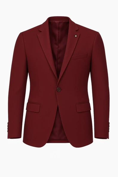Bordo Erkek Tek Düğmeli Blazer Ceket – Dokulu Kumaş, Tek Yırtmaçlı Şık Tasarım ürün görseli 1