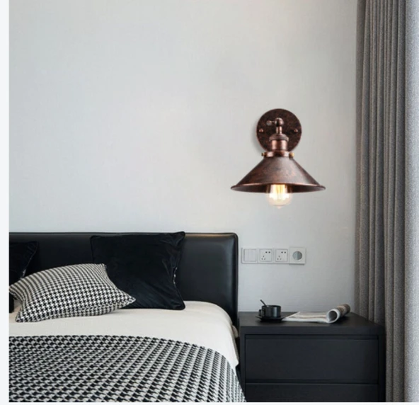 RİOLİGHT RETRO,VİNTAGE,RUSTİK FIRÇALI BAKIR 1XE27 METAL HAREKETLİ BAŞLIK DUVAR APLİK ÇAP:23CM - Resim 2