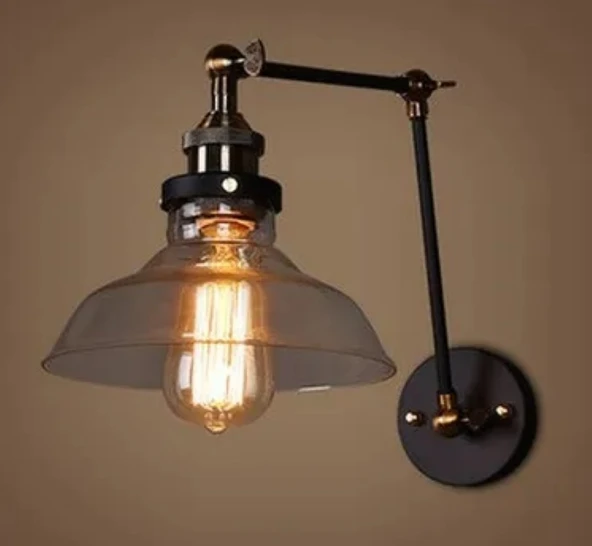 RİOLİGHT RETRO,RUSTİK,VİNTAGE ESKİTME MAFSALLI 1XE27 DUYLU AKROBAT HAREKETLİ CAM BAŞLIK DUVAR APLİK ürün görseli 1