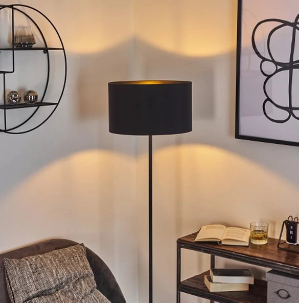 RİOLİGHT RUSTİK,VİNTAGE,RETRO5 SİYAH METAL GÖVDE SİYAH KUMAŞ BAŞLIK 1XE27 LAMBADER KÖŞE LAMBASI - Resim 3