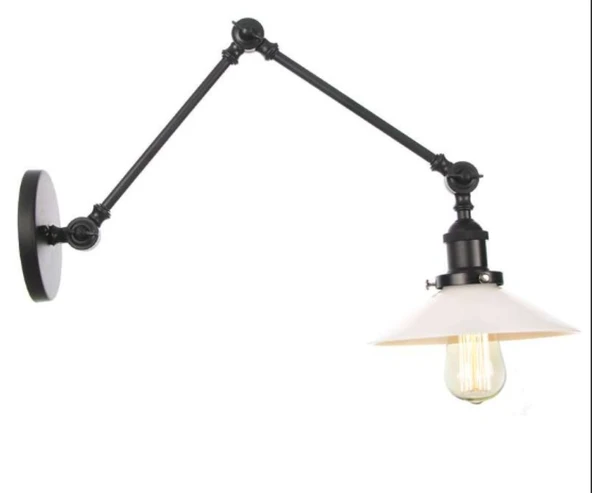 RİOLIGHT RETRO,VİNTAGE,SİYAH GÖVDE HAREKETLİ BEYAZ BAŞLIK AKROBAT DUVAR APLİK OKUMA LAMBASI ÇAP:23CM ürün görseli 1