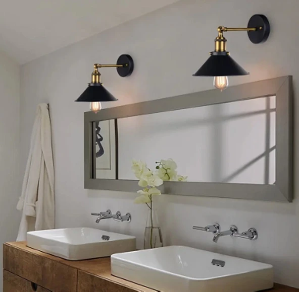 RİOLİGHT RETRO,VİNTAGE, ESKİTME MAFSALLI HAREKETLİ BAŞLIK AYNA ÜSTÜ APLİK ÇAP:23CM 1ADET FİYATIDIR ürün görseli 1