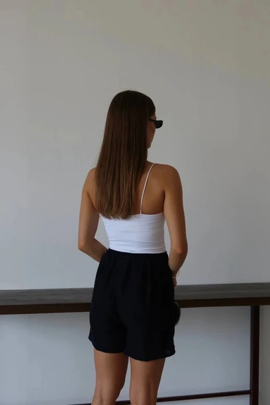 Müslin kumaş şort bağcıklı siyah pt - Resim 2