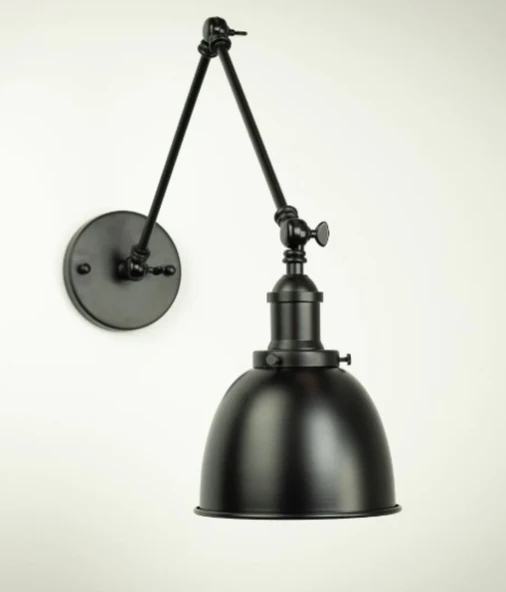 RİOLİGHT VİNTAGE,RETRO,RUSTİK ÜÇ MAFSALLI HAREKETLİ BAŞLIK 1XE27 METAL SİYAH AKROBAT DUVAR APLİK ürün görseli 1