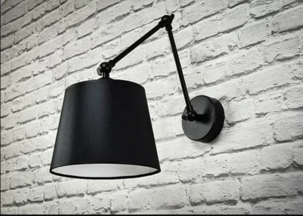 RİOLİGHT RETRO,RUSTİK SİYAH HAREKETLİ KUMAŞ BAŞLIK SİYAH ÜÇ MAFSALLI METAL GÖVDE AKROBAT APLİK ürün görseli 1