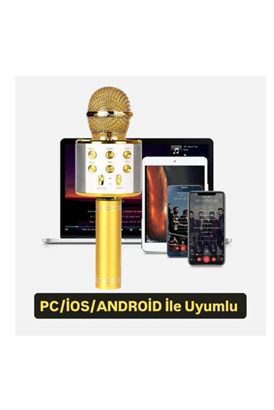 Türkçe Seslendirme Karaoke Mikrofonu Bluetooth Mikrofon Bluetooth Speaker Hoparlör Aux-Tf-Usb Giriş - Resim 3