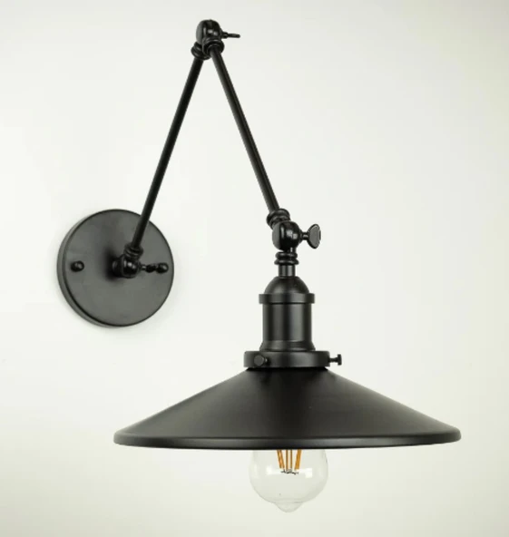 RİOLİGHT VİNTAGE,RETRO,RUSTİK 1XE27 SİYAH ÜÇ MAFSALLI AKROBAT METAL DUVAR APLİK ŞAPKA ÇAPI:23CM ürün görseli 1