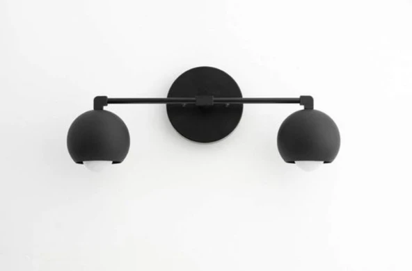 RİOLİGHT RETRO,RUSTİK,MODERN SİYAH 2XE27 DUYLU GLOP METAL AYNA ÜSTÜ DUVAR APLİK ürün görseli 1