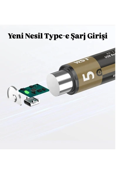 Kalın Pil Kalem Pil USB Type-C Kablo ile Şarj Edilebilir Lityum 2'li Kalem Pil 1.5V AA / 3200 mWH - Resim 6
