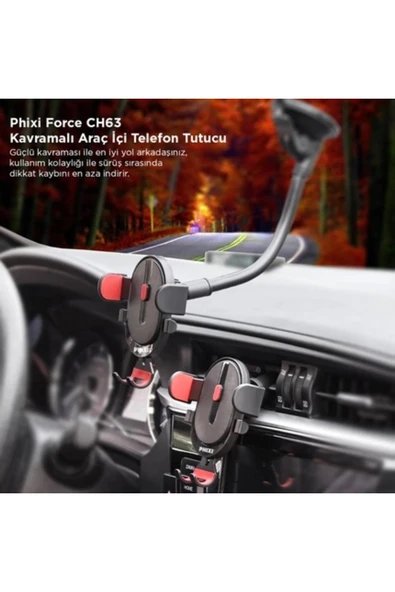 Force Ch63 360° Esnek Araç Telefon Tutucu - Güçlü Kavrama Ve Şık Tasarım - Resim 3