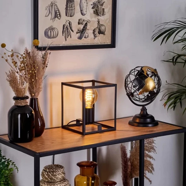 RİOLİGHT MODERN12, RETRO,VİNTAGE,RUSTİK SİYAH 1XE27 DUYLU KÜP METAL 20CMX20CM ABAJUR ürün görseli 1