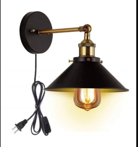 RİOLİGHT RETRO,RUSTİK,VİNTAGE ESKİTME MAFSALLI FİŞLİ KABLOLU HAREKETLİ BAŞLIK SİYAH YATAK BAŞI APLİK - Resim 2