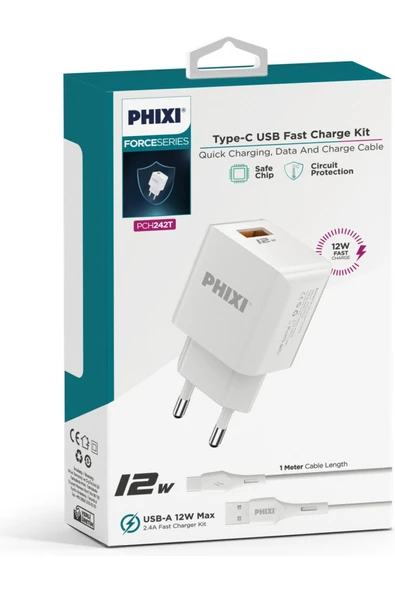 Force 242T 2.1A Fast Hızlı 12W Type-C USB Kablolu Şarj Cihazı - Resim 3