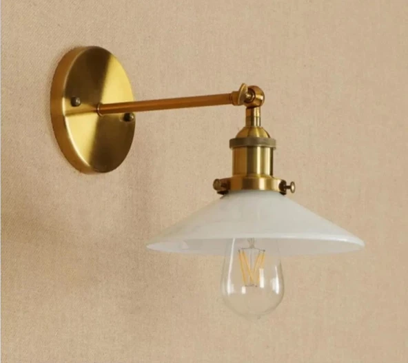 RİOLİGHT RETRO,VİNTAGE,RUSTİK ESKİTME HAREKETLİ BEYAZ BAŞLIK MAFSALLI DUVAR APLİK ŞAPKA ÇAPI:22CM ürün görseli 1