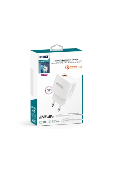 PHİXİ QCH243T FORCE AKIM KORUMALI 3.0A TYPE-C USB KABLOLU ŞARJ CİHAZI - Resim 3