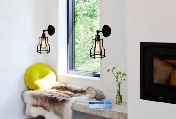 RİOLİGHT VİNTAGE1,RUSTİK1,RETRO1 MAFSALLI SİYAH 1XE27 HAREKETLİ KAFES APLİK NOT:1ADET FİYATIDIR. ürün görseli 1