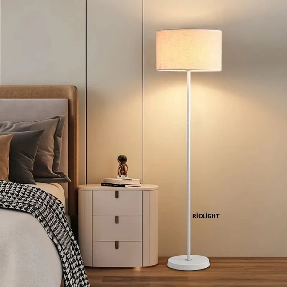 RİOLİGHT VİNTAGE1,RUSTİK,RETRO BEYAZ METAL GÖVDE KREM KUMAŞ BAŞLIK 1XE27 DUYLU LAMBADER KÖŞE LAMBASI ürün görseli 1