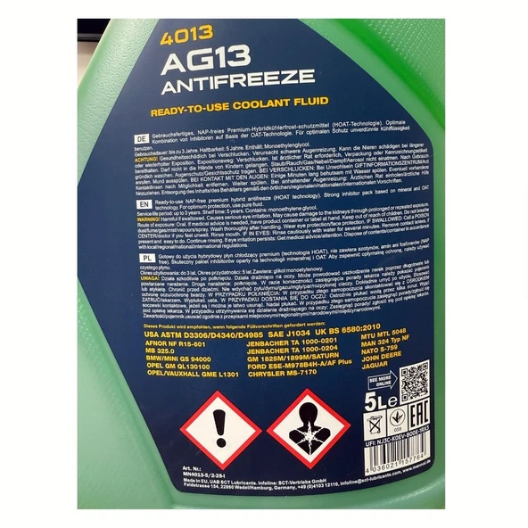 2025 Üretimli Mannol Yüksek Performanslı Donmayan Formül Hazır Kullanım Yeşil Antifriz 5L -40 +125°c - Resim 2