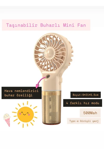 El Tipi Sulu Buharlı Fan Şarjlı Vantilatör Mini Masaüstü El Fan Taşınabilir 4 Kademeli Usb Pervane ürün görseli 1