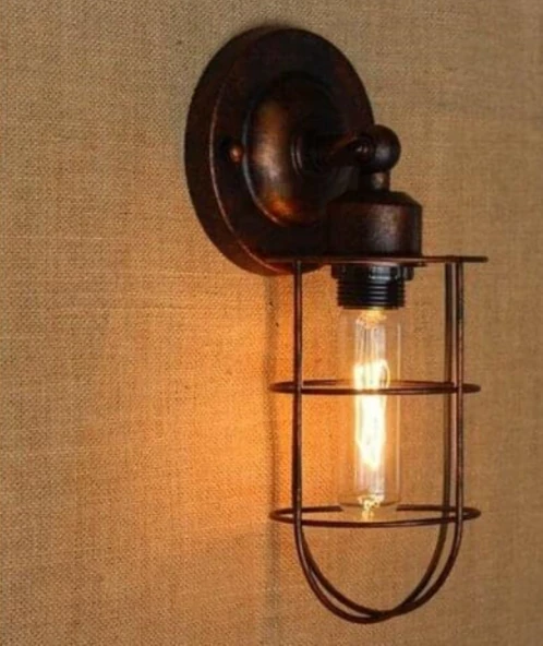 RİOLİGHT,RETRO,RUSTİK,VİNTAGE1 BAKIR1 ESKİTME MAFSALLI HAREKETLİ BAŞLIK 1XE27 DUYLU KAFES DUVAR APLİK ürün görseli 1