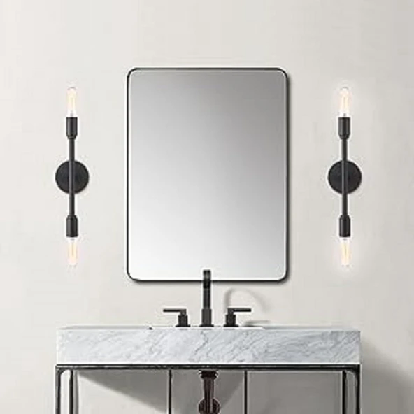 RİOLİGHT MODERN SİYAH 2XE27 DUYLU AYNA KENARI METAL DUVAR APLİK NOT:1ADET FİYATIDIR ürün görseli 1
