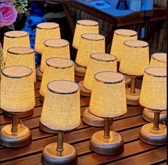 RİOLİGHT RETRO,RUSTİK,VİNTAGE LEDLİ PİLLİ RESTORANT,ODALAR,OTELLER,CAFELER İÇİN ABAJUR GECE LAMBASI ürün görseli 1