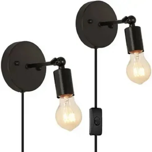 RİOLİGHT MODERN,RETRO,VİNTAGE SİYAH 1XE27 DUYLU FİŞLİ ANAHTARLI,KABLOLU METAL APLİK 1ADET FİYATIDIR ürün görseli 1