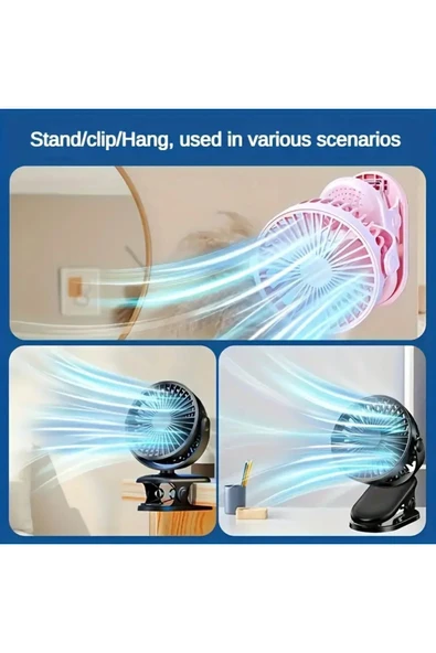 Taşınabilir USB Klipsli Fan Şarj Edilebilir, 720° Dönebilme, 3 Hız Yaz ve Dış Mekan Kullanımı İçin - Resim 6