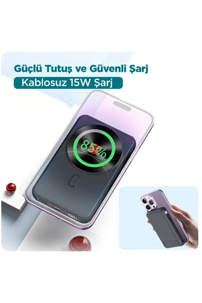 Force PW14 10000mAh 22.5W Kendinden Kablolu MagSafe Powerbank - Kablosuz Mini Şarj Cihazı - 1 - Resim 4