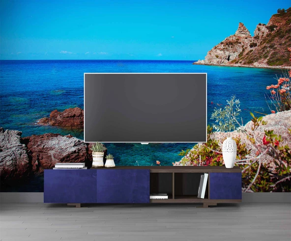 Deniz ve Tepe Manzaralı Duvar Kağıdı Baskı - Resim 3