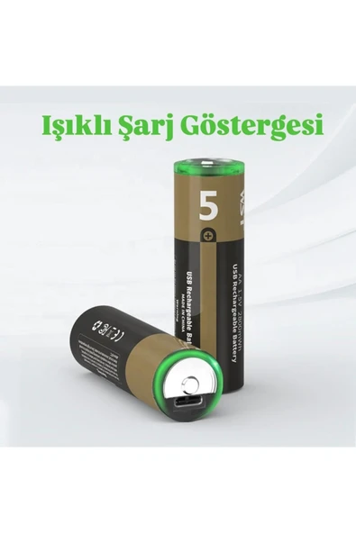 Kalın Pil Kalem Pil USB Type-C Kablo ile Şarj Edilebilir Lityum 2'li Kalem Pil 1.5V AA / 3200 mWH - Resim 2