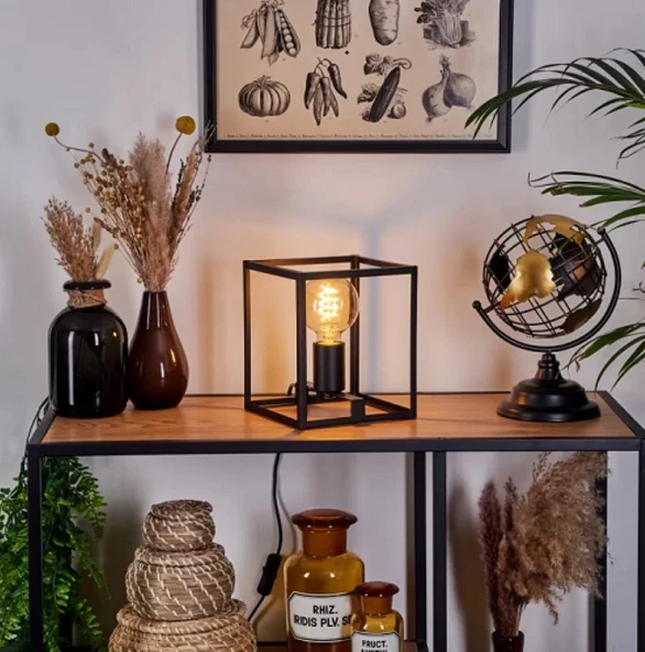 RİOLİGHT MODERN12, RETRO,VİNTAGE,RUSTİK SİYAH 1XE27 DUYLU KÜP METAL 20CMX20CM ABAJUR - Resim 3