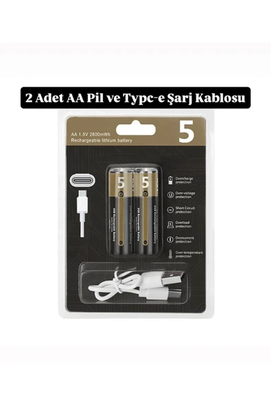 Kalın Pil Kalem Pil USB Type-C Kablo ile Şarj Edilebilir Lityum 2'li Kalem Pil 1.5V AA / 3200 mWH - Resim 3
