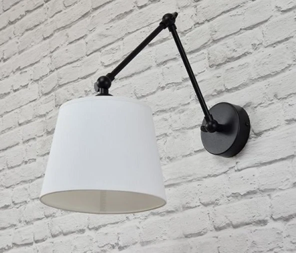 RİOLİGHT RETRO,RUSTİK BEYAZ HAREKETLİ KUMAŞ BAŞLIK SİYAH ÜÇ MAFSALLI METAL GÖVDE AKROBAT APLİK ürün görseli 1