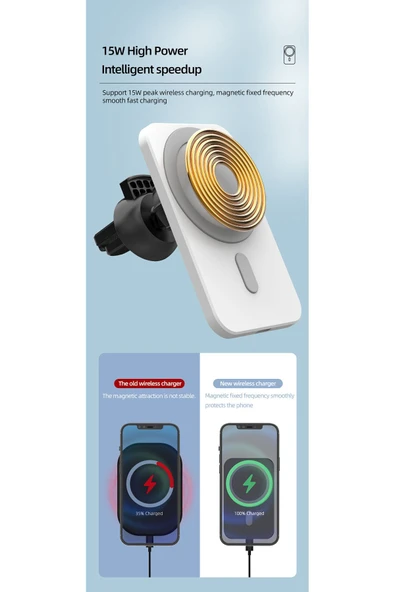 Kablosuz Şarj Aleti Magsafe Araç Içi Manyetik Şarj 15w peteklik girişli - Resim 2