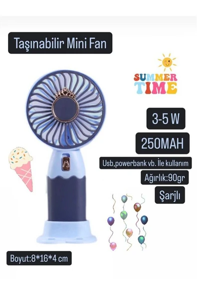 Taşınabilir Fan Soğutucu Mini Vantilatör Klima Güçlü Serinletici Şarjlı Masa Üstü Sessiz Standlı ürün görseli 1