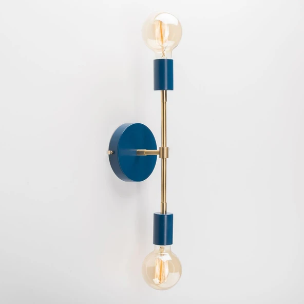 RİOLİGHT RETRO,VİNTAGE,RUSTİK MAVİ 2XE27 DUYLU METAL AYNA ÜSTÜ DUVAR APLİK ürün görseli 1