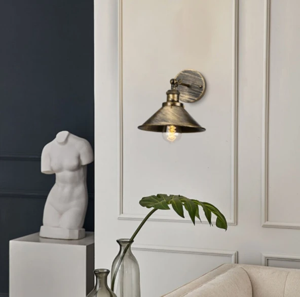 RİOLİGHT RETRO1,RUSTİK,VİNTAGE1 FIRÇALI MATT SARI 1XE27 HAREKETLİ BAŞLIK METAL DUVAR APLİK ÇAP:23CM - Resim 3