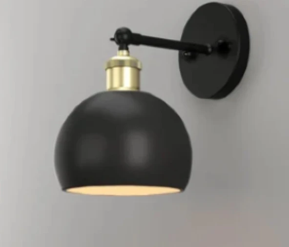 RİOLİGHT RETRO,RUSTİK,VİNTAGE MAFSALLI SİYAH HAREKETLİ BAŞLIK TEKLİ METAL DUVAR APLİK GLOP ÇAPI:15CM ürün görseli 1