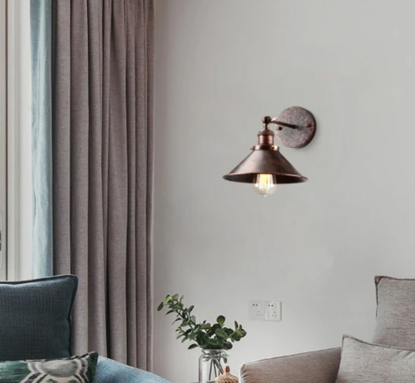 RİOLİGHT RETRO,VİNTAGE,RUSTİK FIRÇALI BAKIR 1XE27 METAL HAREKETLİ BAŞLIK DUVAR APLİK ÇAP:23CM ürün görseli 1