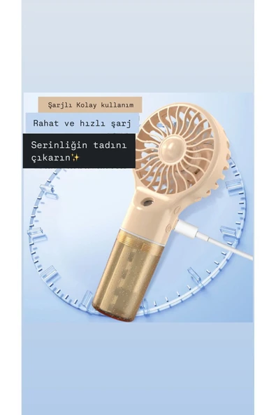 El Tipi Sulu Buharlı Fan Şarjlı Vantilatör Mini Masaüstü El Fan Taşınabilir 4 Kademeli Usb Pervane - Resim 2