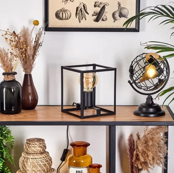 RİOLİGHT MODERN13, RETRO,VİNTAGE,RUSTİK SİYAH 1XE27 DUYLU KÜP METAL 20CMX20CM ABAJUR ürün görseli 1