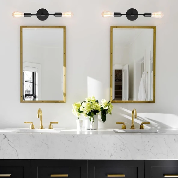 RİOLİGHTMODERN,RUSTİK SİYAH 2XE27 DUYLU METAL BANYO AYNA ÜSTÜ DUVAR APLİK NOT:1 ADET FİYATIDIR ürün görseli 1