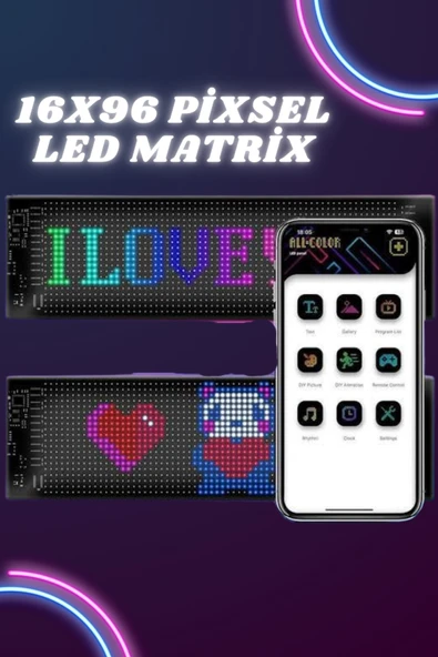16x96 Piksel Esnek LED Matrix Panel Bluetooth ile Programlanabilir ürün görseli 1