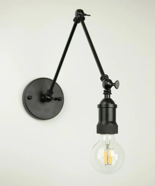 RİOLİGHT RETRO,MODERN SİYAH 1XE27 DUYLU ÜÇ MAFSALLI METAL AKROBAT DUVAR APLİK ürün görseli 1