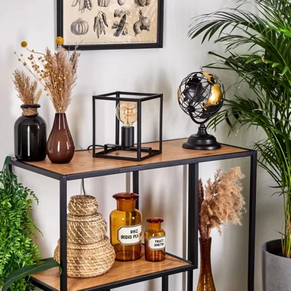 RİOLİGHT MODERN13, RETRO,VİNTAGE,RUSTİK SİYAH 1XE27 DUYLU KÜP METAL 20CMX20CM ABAJUR - Resim 4