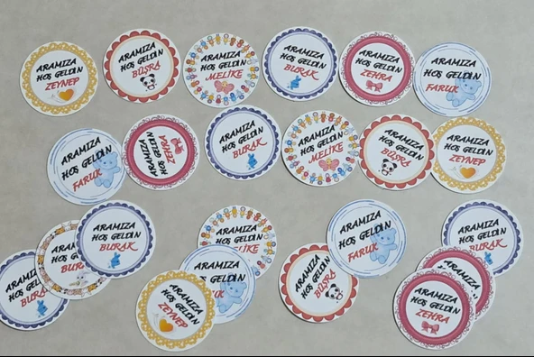 Pratikbox/Yuvarlak 3,80 cm/ Düz Kağıt Etiket/Yenidoğan/Doğum günü/Hediyelik// 70 Adet - Resim 2